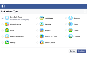 facebook group type options screenshot