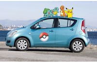 pokemon sitting on top of a car