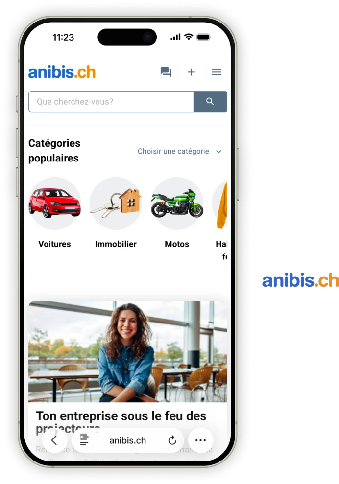 A phone showcasing the Anibis app