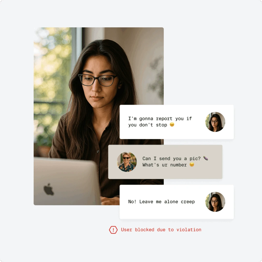 Mockup of a woman in a chat being harrassed