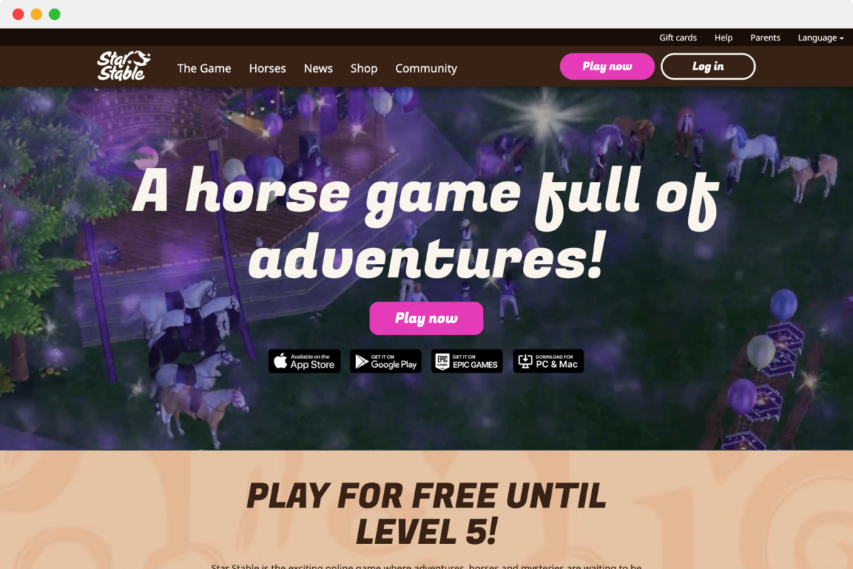 Screenshot of the Star Stable website seen from a laptop