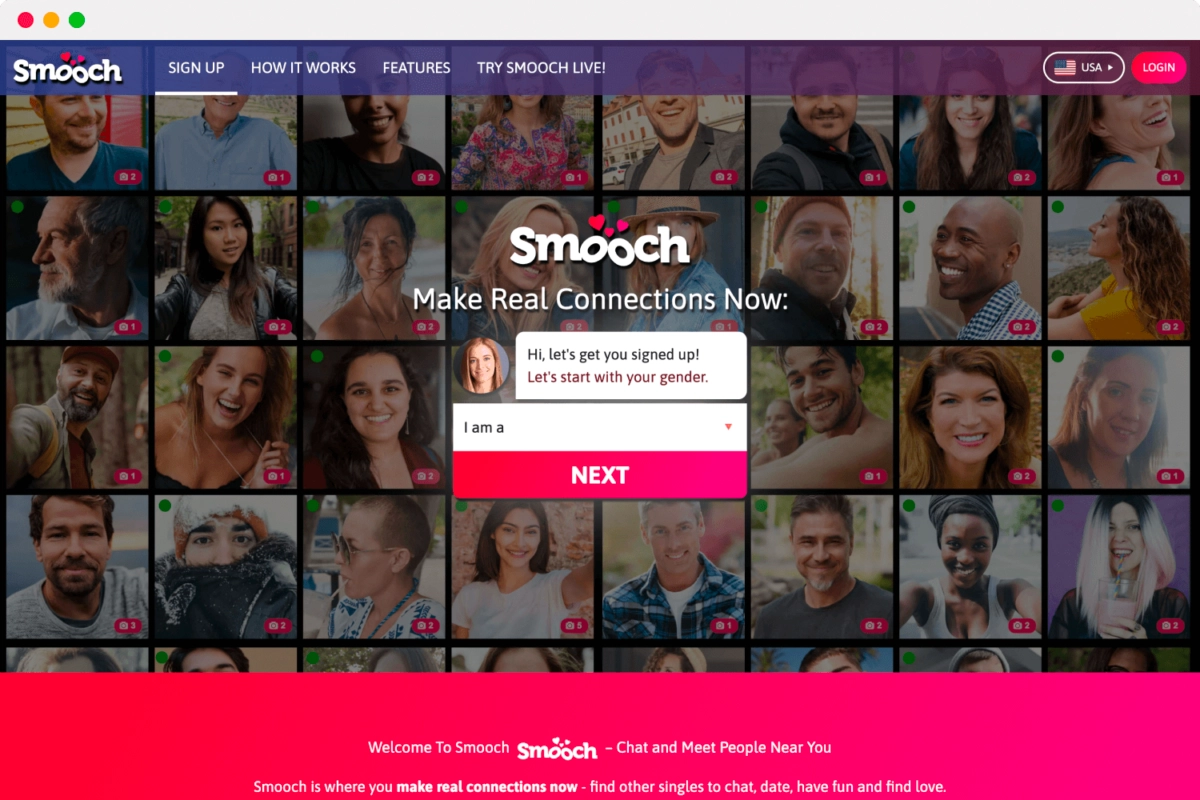 Screenshot of the Smooch dating website