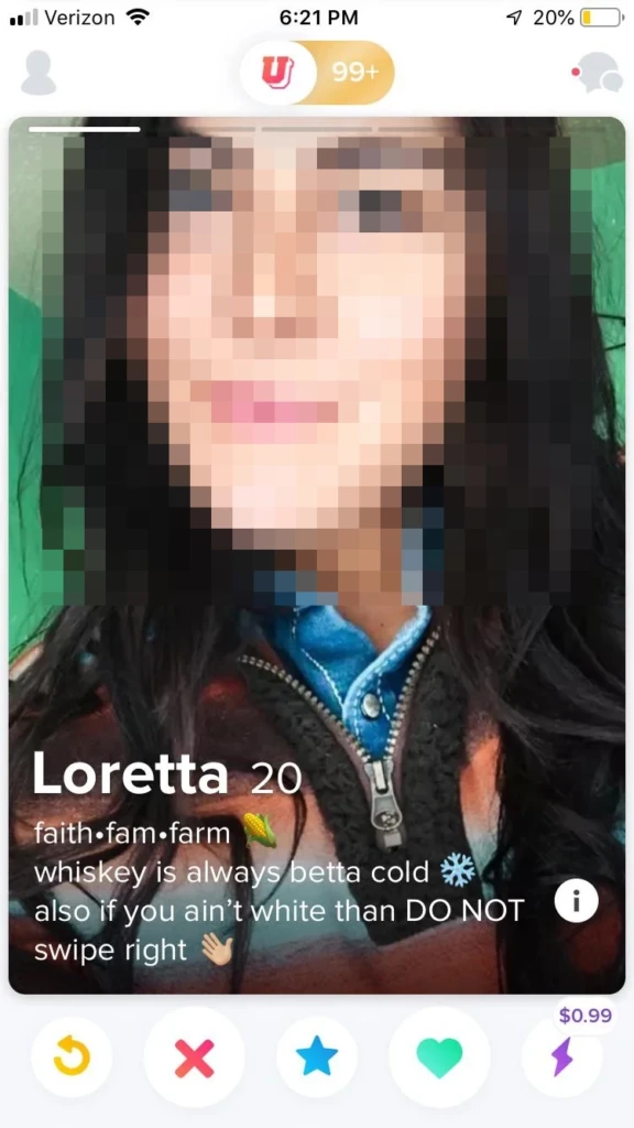 Screenshot from dating app with questionable bio text.