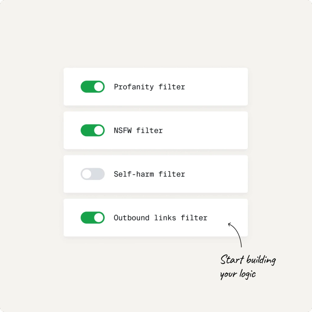 The filter builder illustrated from Besedo