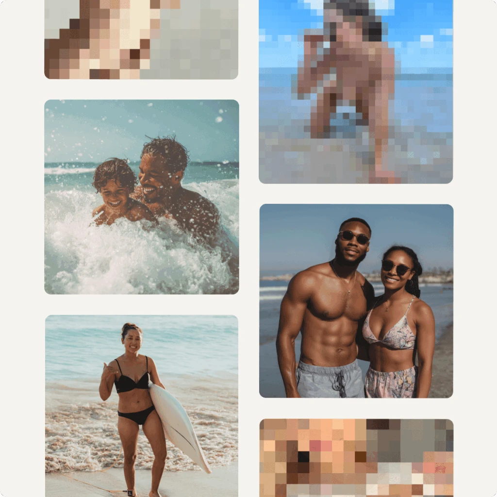 A collage of images, some pixelated to show that they are not allowed on the platform.