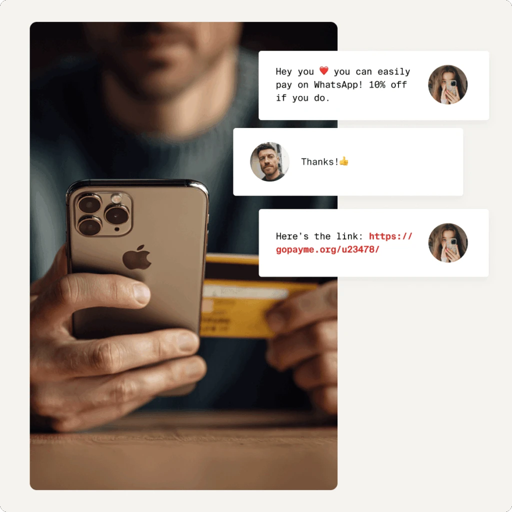 Mockup of a chat where a user is encouraging another user to leave the platform for payment.