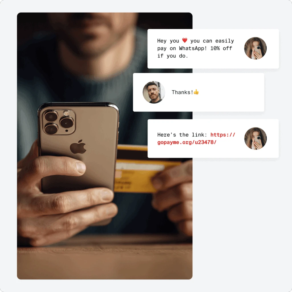 Mockup of a chat where a user is encouraging another user to leave the platform for payment.